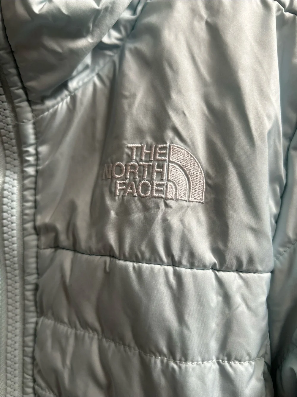 The North Face Girls' Light Blue Mossbud Swirl Reversible Insulated Jacket Sz 6